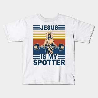 Fitness Jesus Is My Spotter Vintage Kids T-Shirt